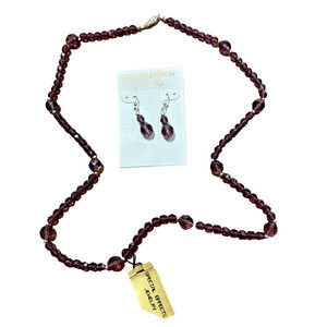 Vintage Purple Crystal Beaded Czech Glass Necklace & Earrings by Special Effects